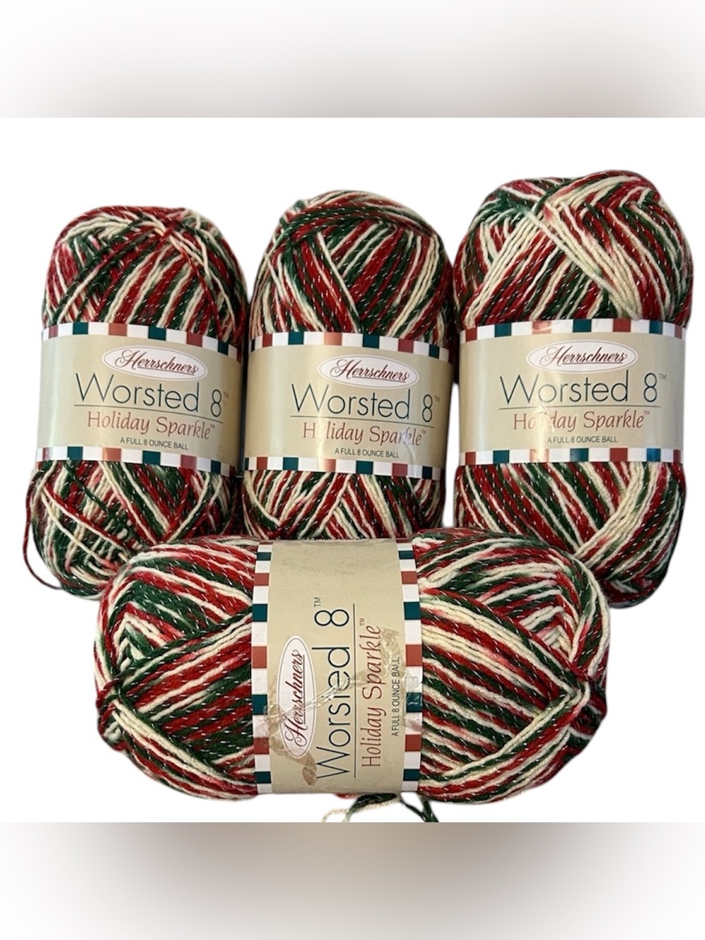 Herrschners Worsted 8 Holiday Sparkle Yarn NEW 4 skeins Christmas yarn